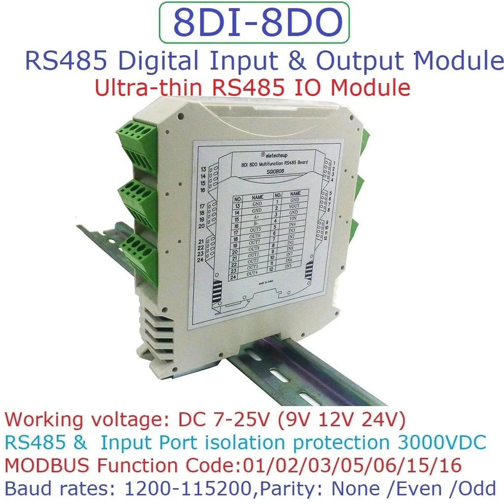 8CH Opto Isolated Modbus RTU RS485 IO Expansion Board DC7-25V ULN2803 300mA For PLC Smart Home CCTV PTZ