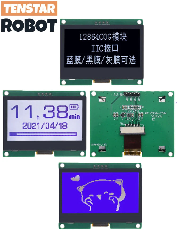 TENSTAR 12864-59N IIC 4P LCD Module  I2C ST7567S COG Graphic Display Screen Board LCM Panel 128x64 Dot Matrix Screen