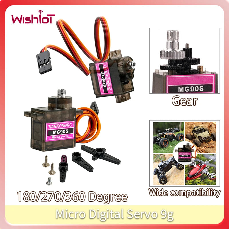 9g Micro Digital Servo Metal + Plastic Gear Brushed Motor MG90S 180/270/360° High Torque for RC Car Robot Airplane Model DIY Toy