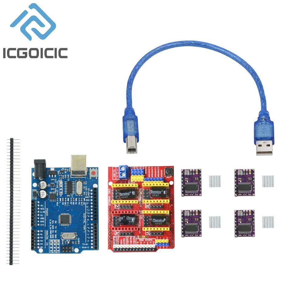 CNC Shield V3 Engraving Machine 3D Printer + 4pcs DRV8825 Or A4988 Driver Expansion Board For Arduino + UNO R3 With USB Cable