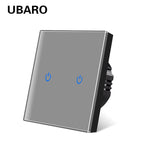 UBARO Eu Wall Touch Switch Luxury Glass Panel Led Indicator Power Light Sensor Button Live Wire Control Switches 1/2/3 Gang