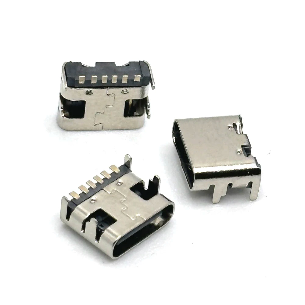1/20pcs 6 Pin SMT Socket Connector Micro USB Type C 3.1 Female Placement SMD DIP For PCB Design DIY High Current Charging