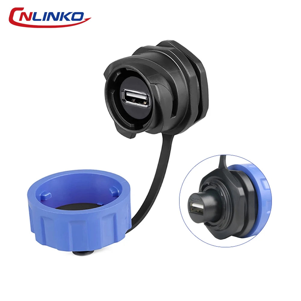 CNLINKO M24 USB 3.0 Panel Mount Waterproof Female Socket 1.8A IP68 5Gbps Data Connector Bayonet Lock for Industrial Automation