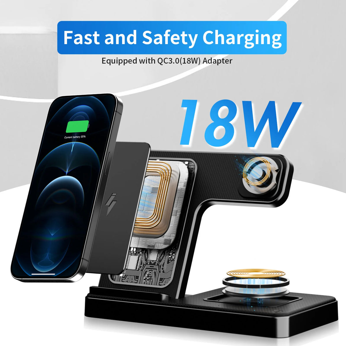15W Magnetic Wireless Charger 3 In 1 Fast Charging Station Travel Foldable for Magsafe iPhone 1716/15/14 Apple Watch AirPods Pro
