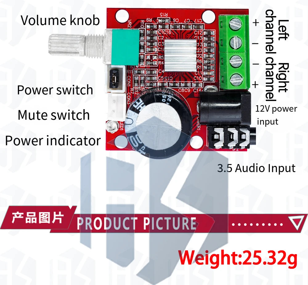 1PCS EGBO Super Slim 2 x 15W PAM8610 Class D Digital Dual Power Audio Amplifier Board 12V black