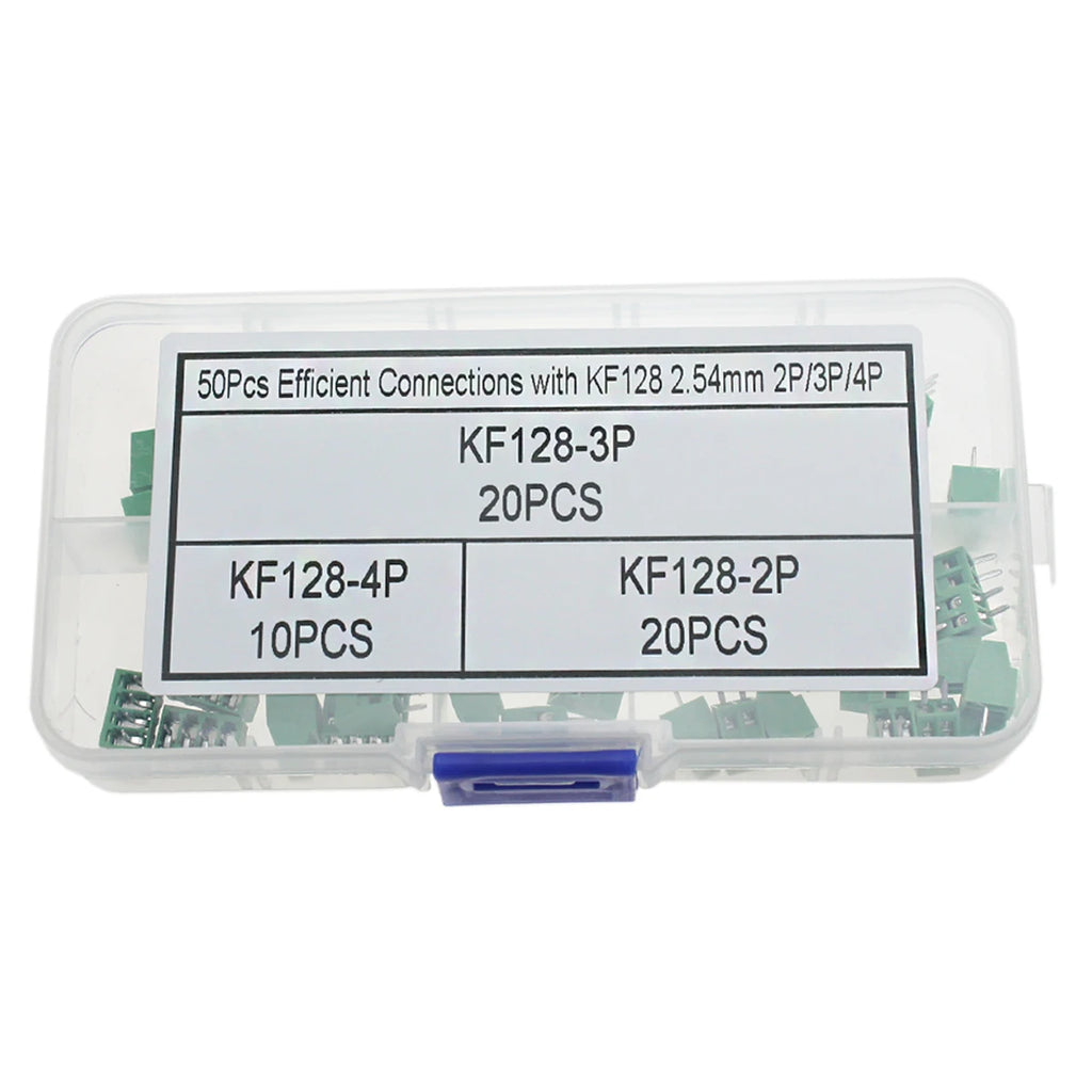 50PCS Efficient Connections with KF128 2.54mm 2P/3P/4P PCB Mount Screw Terminal Box Kit