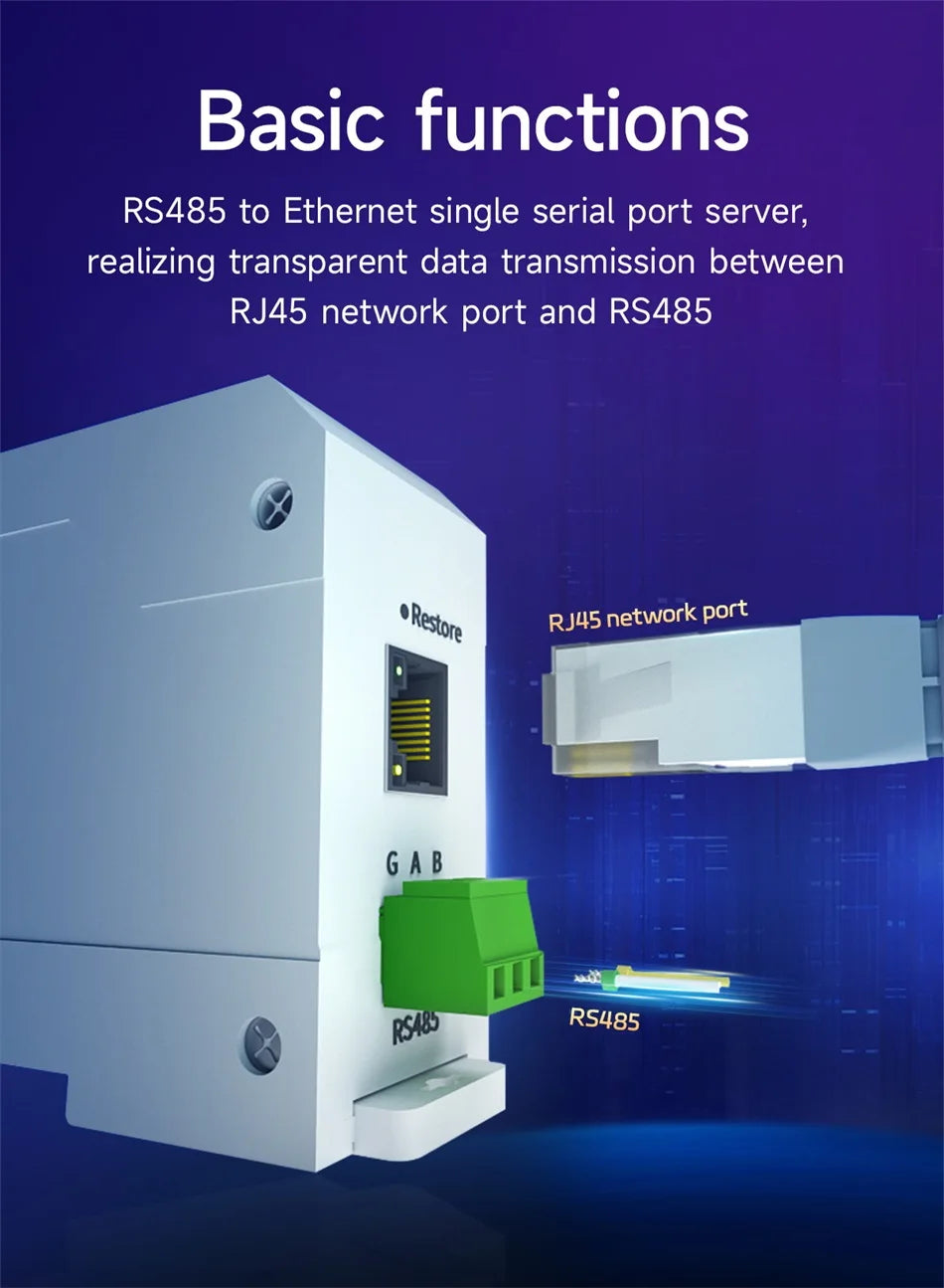 Ethernet Serial Sever RS485 to RJ45 Rail Industrial Standard AC/DC/POE Data Transmission Transceiver CDEBYTE NA111 Series