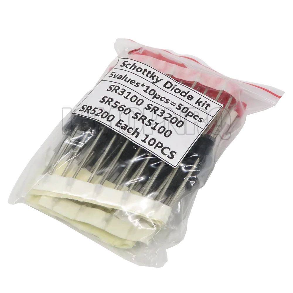 50PCS=5values*10PCS Schottky Diode Assorted Kit SR3100 SR3200 SR5100 SR5200 SR560 each 10PCS