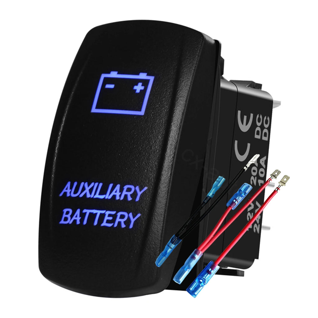 12V 24V Boat Trim Tabs Switch (ON)-OFF-(ON) Momentary Rocker Switch Waterproof Blue Light ON-OFF Toggle Switch With Harness