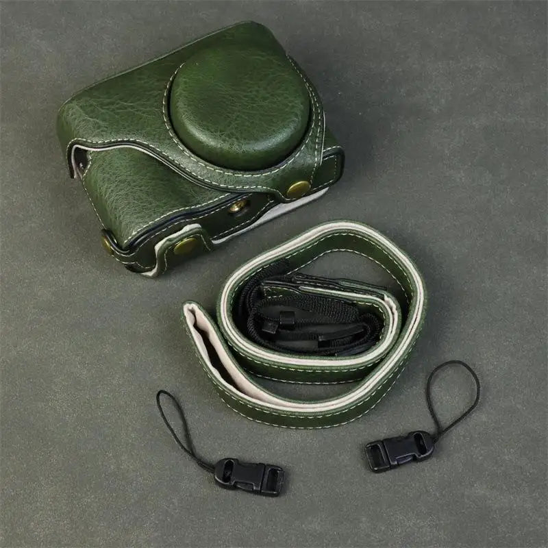 Handmade Leather Case for Panasonic Lumix TZ99 ZS99 Camera Carrying Bag with Adjustable Shoulder Strap