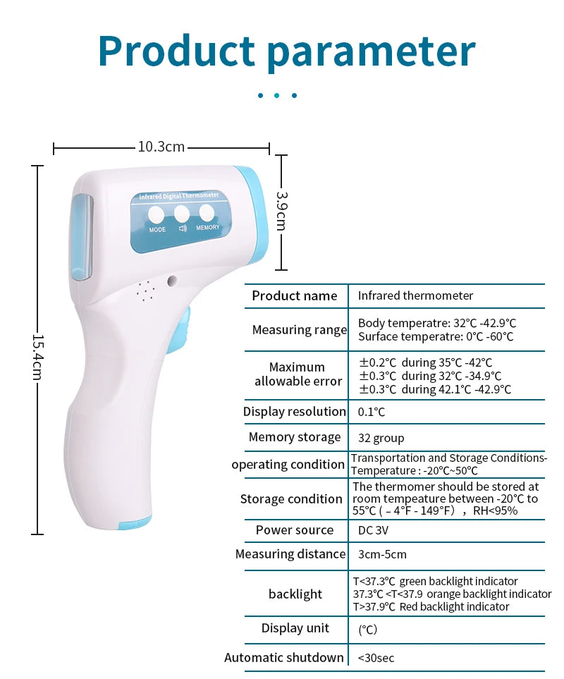 Multifunction Thermometer Three-color Backlit Display Forehead Thermometer Digital Display Infrared Alarm Human Body Thermometer