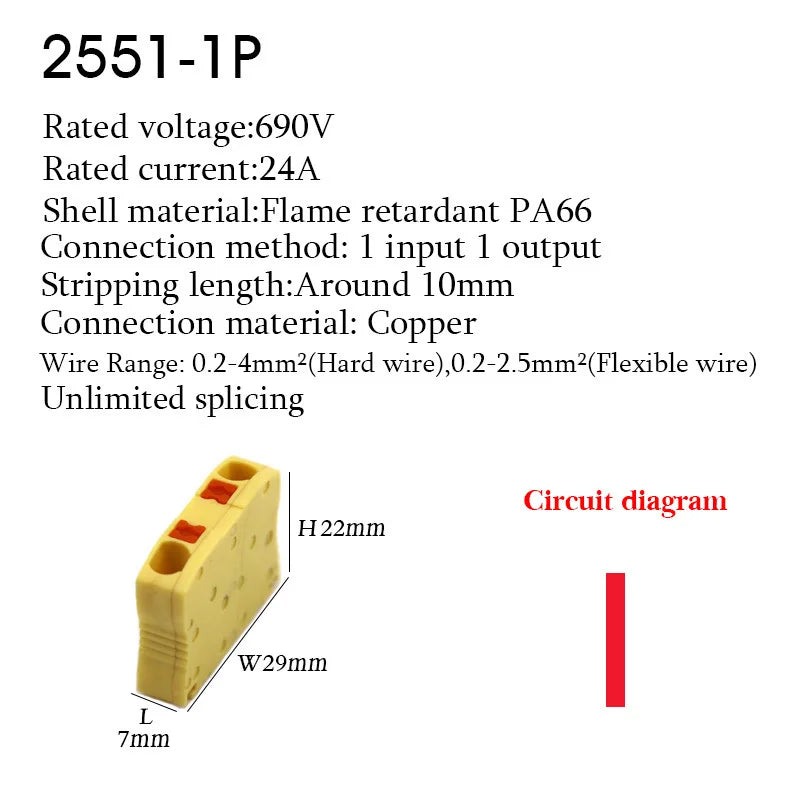 Wire Connectors Push-in Electrical Cable Terminal Block Multiple In Multiple Out Spliceable Mount On Din Rail With Fixing Hole