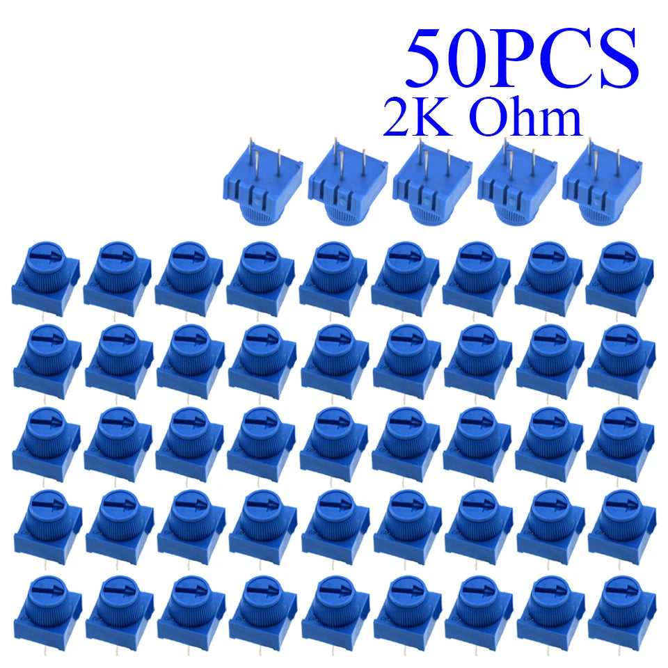 5-100pcs 3386P-1-103 1k 2k 5k 10k 20k  0.5W, 1/2W PC Pins Through Hole Trimmer Potentiometer Cermet 1 Turn Top Adjustment