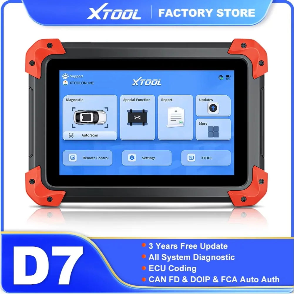 XTOOL D7 V2.0 Automotive Diagnostic Tool All System Scan Tools ECU Coding Bidirectional OBD2 Scanner 36+ Service FCA CAN FD DOIP