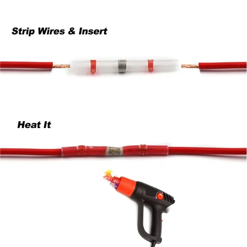 50/100/500/1000PCS Waterproof Solder Seal Sleeve Splice Terminals Copper Heat Shrink Electrical Wire Butt Connector AWG22-18 Red