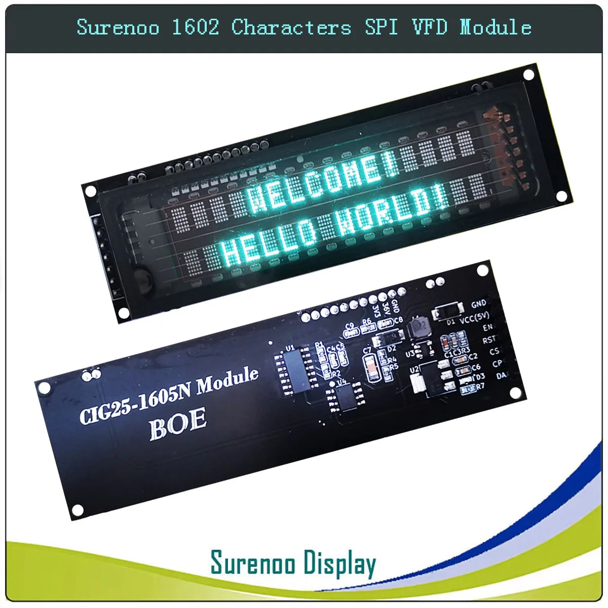 Surenoo 7P Serial SPI 1602 162 16X2 VFD LCD Module Display Screen for Arduino STM32 C51 Code