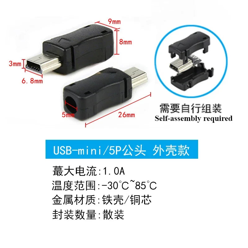 USB Series Socket USB Female Micro Connector Male MINI Plug Type-C Socket D Square Port B Data Type A