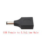 USB 2.0 Type-A to 5.5mm x 2.1mm DC Power Socket Adapter Male Plug to Female Jack 5V Connector for Laptop Black