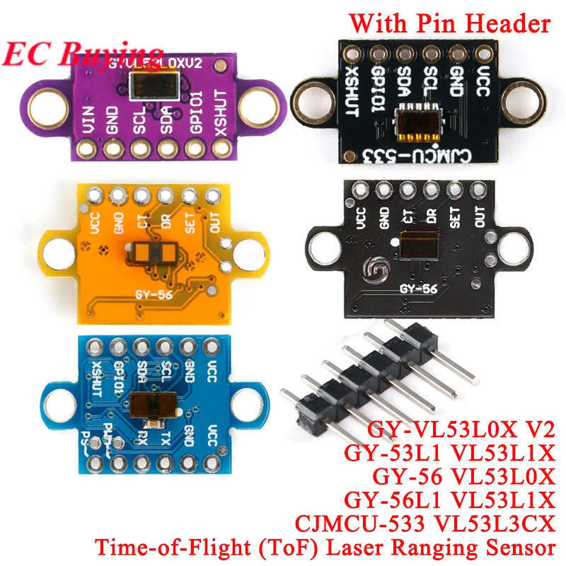 1-10Pcs VL53L0X V2 VL53L1X VL53L3CX VL53L4CD VL6180X  VL53L8CX VL53L7CX Time-of-Flight ToF Laser Ranging Sensor Module IIC