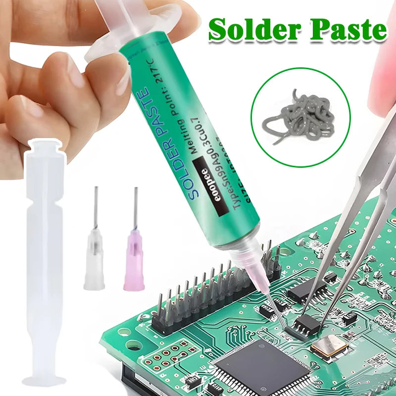 Sn99Ag0.3Cu0.7 Lead Free High-Temperature Solder Paste Needle Tube for SMT PCB BGA Mobile USB Phone Socket Repair, LED Soldering