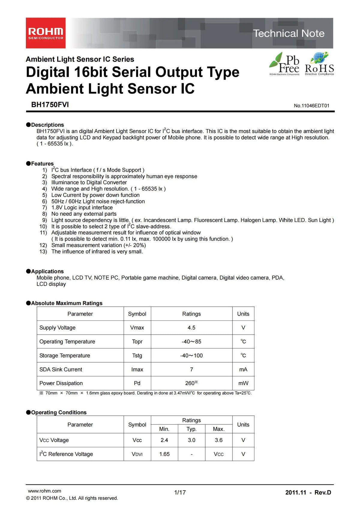 5PCS BH1750FVI-TR BH1750FVI BH1750 WSOF-6 SMD Ambient Light Sensor IC