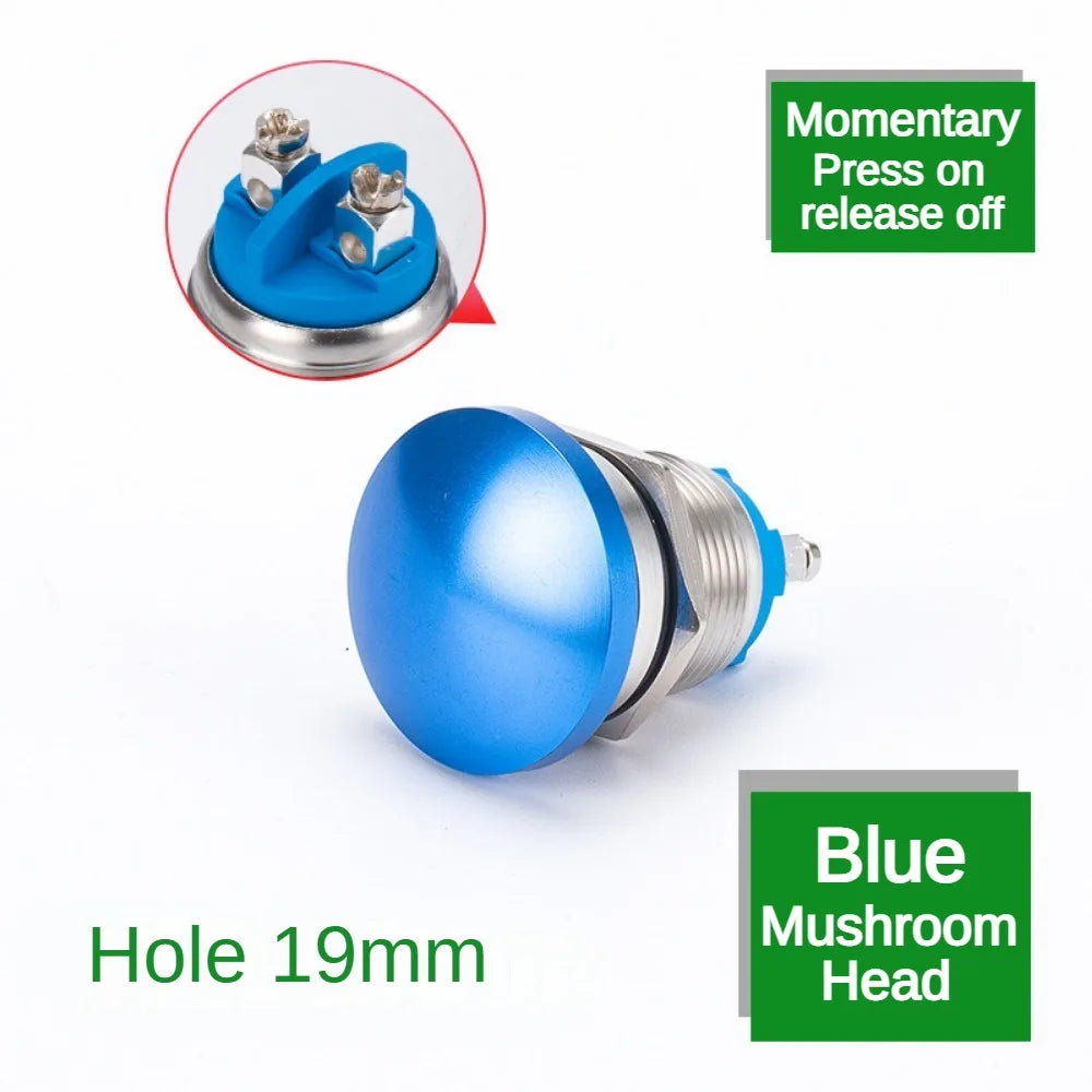 16/19/22mm Metal Button Switch Waterproof Momentary Self Reset Screw Foot Red Green Blue Mushroom Head Power Switch