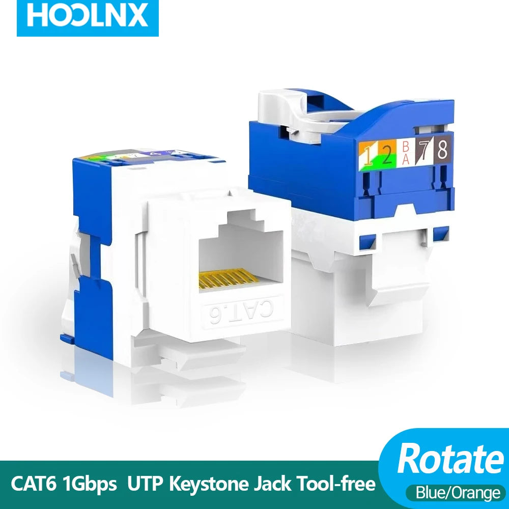 HOOLNX CAT6 Rotating Keystone Jack, No Punch Down Tool Required Network Module, 5/10/12/24/48 PACK