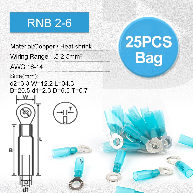25PCS Heat shrink Insulated Ring Electrical Wire Crimp Terminals M5/M6/M8/M10 for Assortment Electric wiring Connector