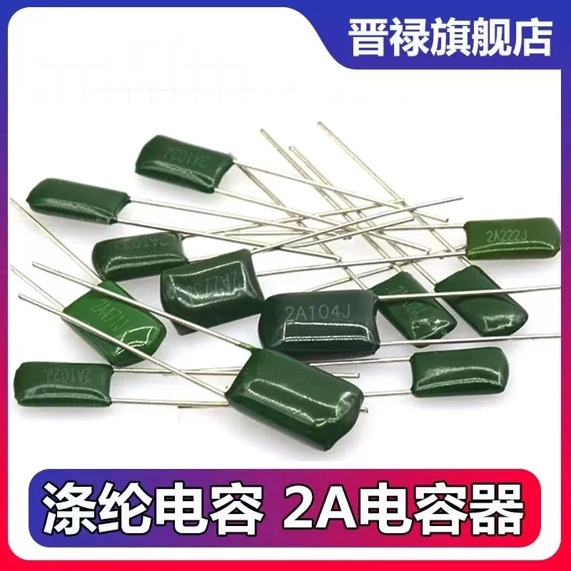 50pcs Polyester film capacitor 100V 1nF 1.5nF 2.2nF 100nF 2A471J 2A102J 2A152J 2A222J 2A392J 2A332J 2A472J 2A103J 2A473J 2A104J