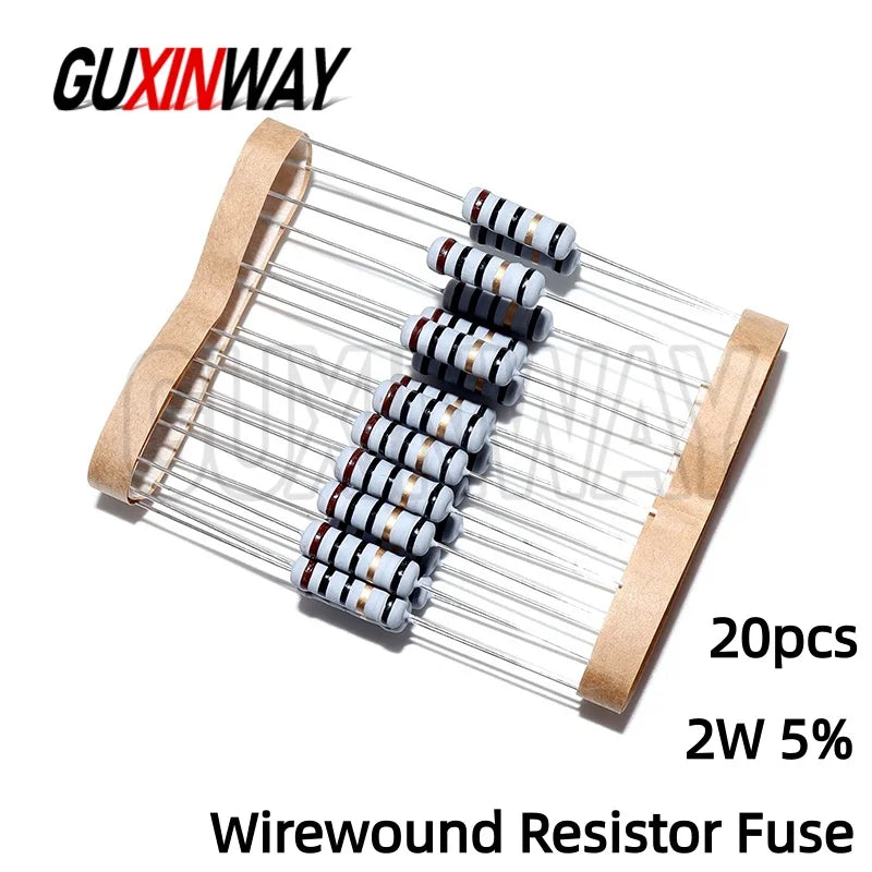 20pcs 2W 5% Wirewound Resistor Fuse 0.15R 0.1R 0.22R 0.33R 0.47R 0.5R 1.5R 100R 10R 1R 2.2R 20R 22R 3.3R 33R 39R 4.7R 47R