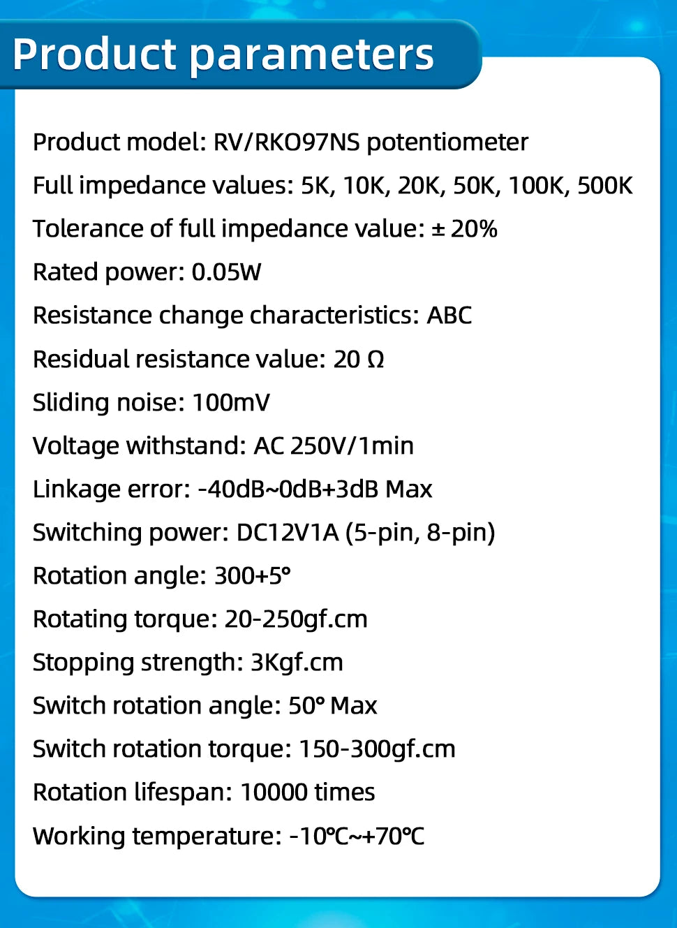 5PCS RK097NS G Single Double Potentiometer B5K/10K/20K/50K/100K Power Discharge Bit Speaker Audio