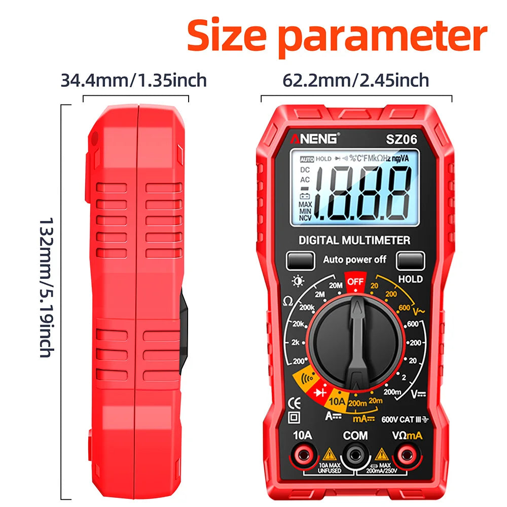 Digital Multimeter Voltage Tester Voltmeter SZ06 SZ308 TRMS 2000 Counts Auto-Ranging Ohm Volt Amp Meter Measuring AC/DC Voltage