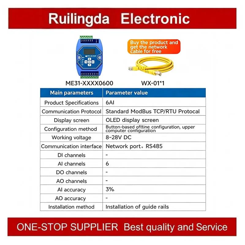 Industrial I/O Networking Module AI/AO/DI/DO 4-20mA 0-20mA, RJ45 RS485 Modbus TCP/RTU Gateway with OLED Display, DC 8-28V Powere