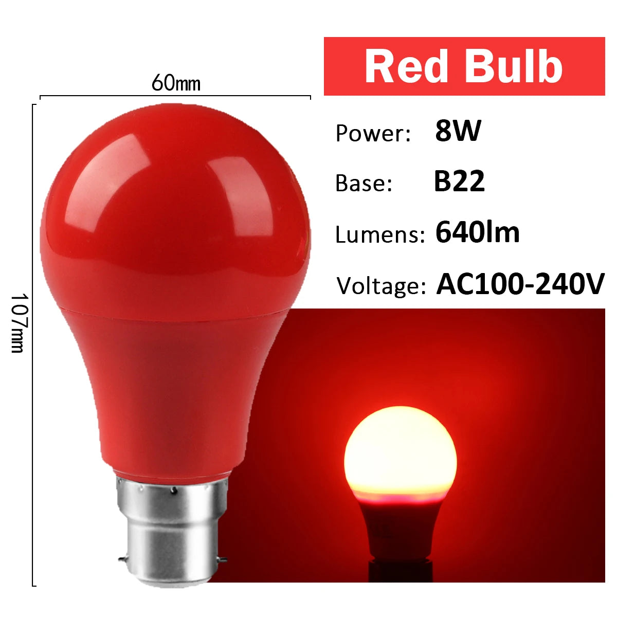 2-10pcs Colorful Bulb B22 E27 110V 220V Red Yellow Blue Green Pink Purple Orange Light Bulb Lamp for Home