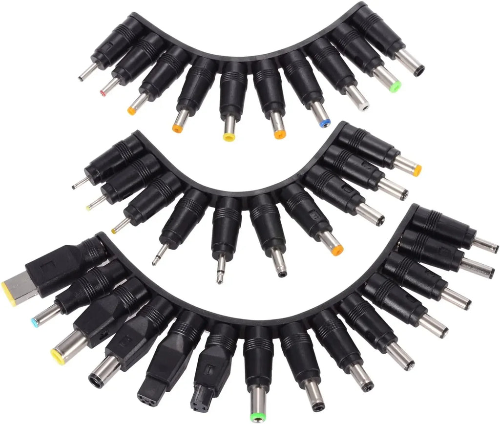 34pcs Laptop Power Adapter Tips Multi Kits Universal Input DC Plug Set Jack Tips 5.5 mm x 2.1 mm DC AC Power Adapter Tips