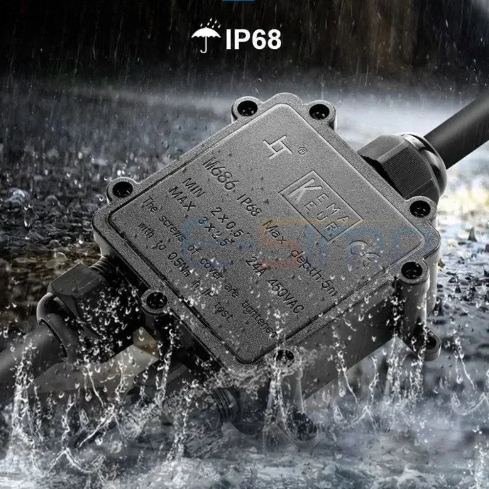 IP68 Y-Shape Underwater Waterproof  3Way 1IN2OUT 4-14mm Power Cord External LED Outdoor Light Lamp Wire Junction Box Connector