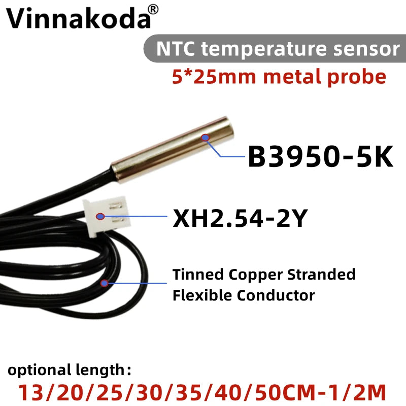 1PCS NTC Thermistor Temperature Sensor B3950 5K 1% Waterproof Probe Air Conditioning Probe 13/20/25/30/35/40/50CM 1M 2M
