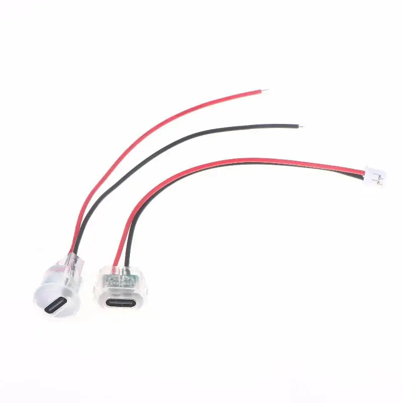 5/10Pcs Transparent 2Pin Waterproof USB-C Female Charging Socket With LED Light Type-C Power Input Connector