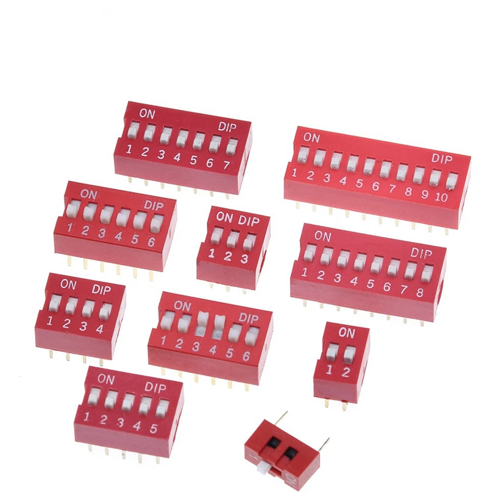 10pcs TZT Slide Type Switch 1 2 3 4 5 6 7 8 10PIN 2.54mm Position Way DIP Red Pitch Toggle Switch Red Snap Switch Dial Switch
