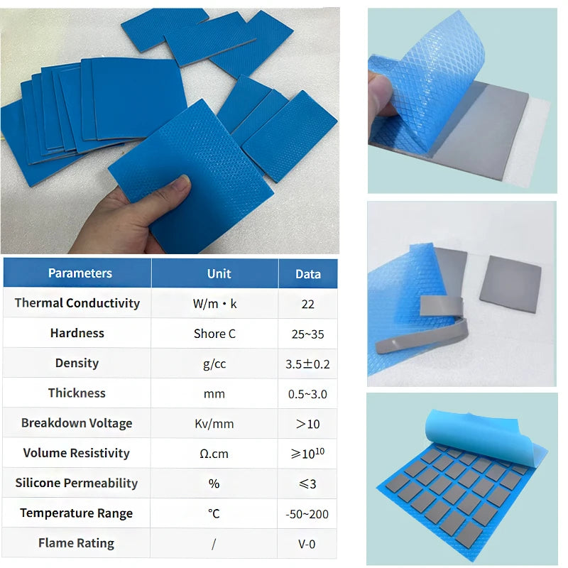 22W/mk 0.5mm 1.0mm Thermal Heat Dissipation Silicone Pad 100x100mm CPU/GPU Graphics Card Cooling Thermal Pad Silicone Grease Pad