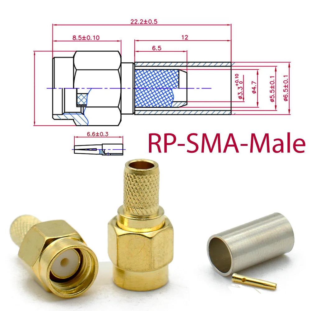 SMA Male Female RP-SMA Plug Connector Nut Bulkhead Crimp 50-3 RF Coax Adapter For RG58 RG142 RG400 LMR195 RG223 Coaxial Cable