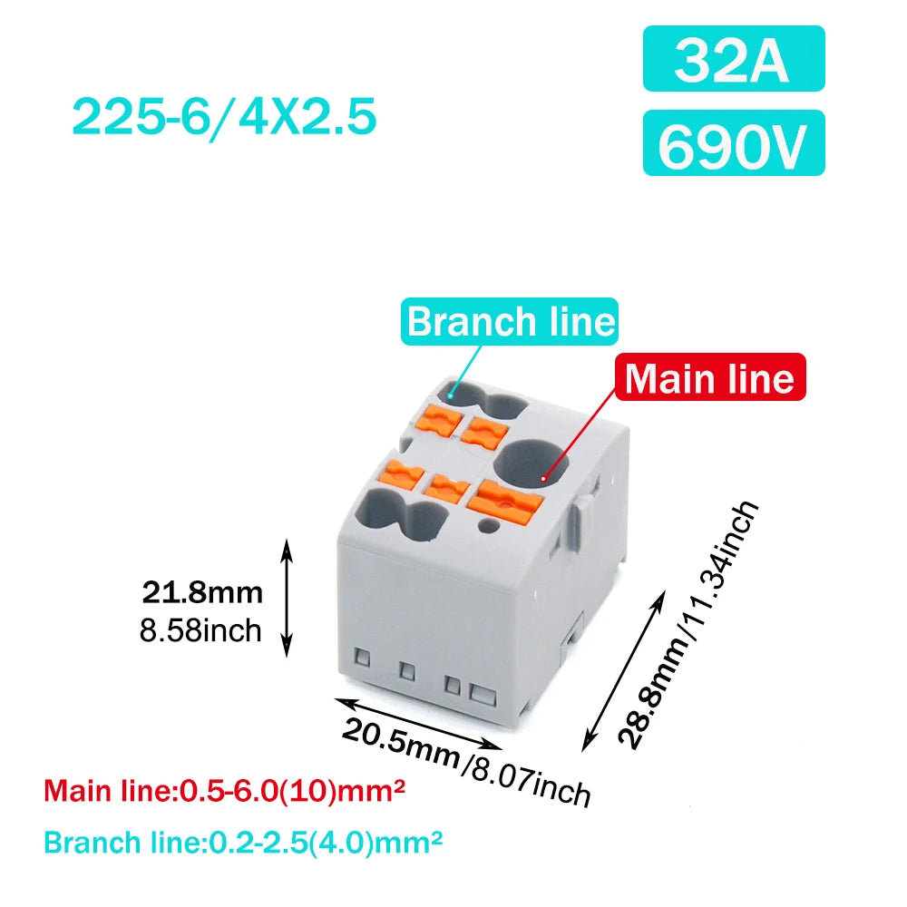1PCS Wire Electrical Connectors PTFIX 2.5mm Wire Merging And Branching Device Push-in Terminal Block Connector Mount On Din Rail