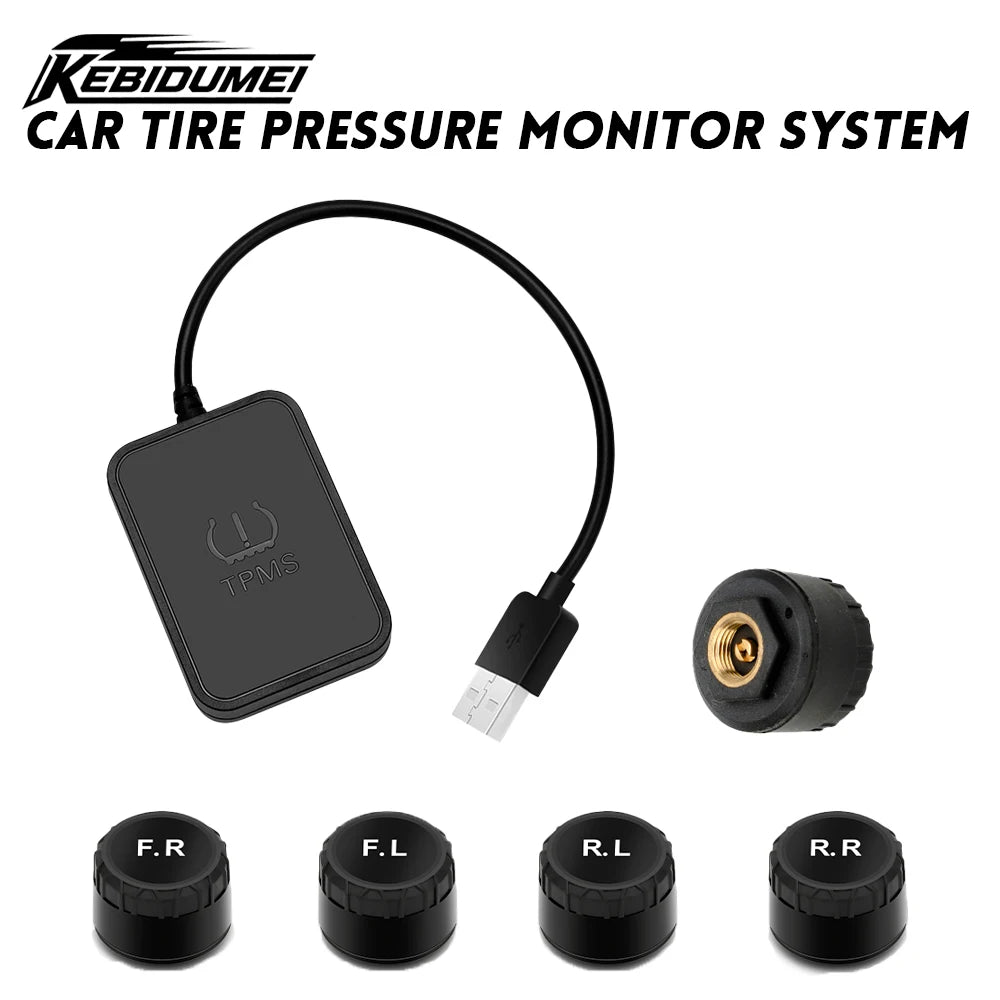 KEBIDUMEI Car Tire Pressure Monitor System USB Android TPMS For Navigation Player Temperature Warning Sensors Car Accessories