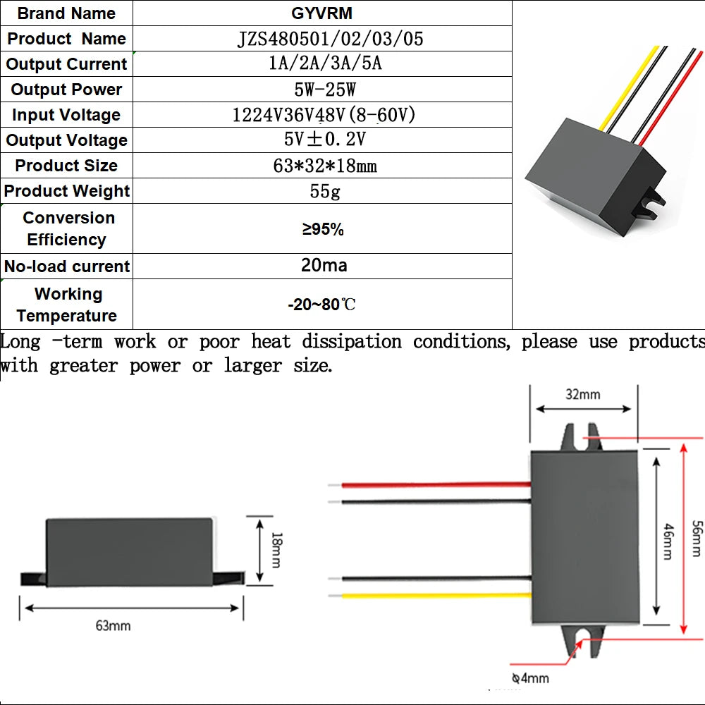 DC-DC Step-down Model 12V24V to 5V 1A 2A 3A 5A 6A 8A 10A Voltage Regulator Buck 12V 24V 36V 48V 60V to 5V DC to DC Converter