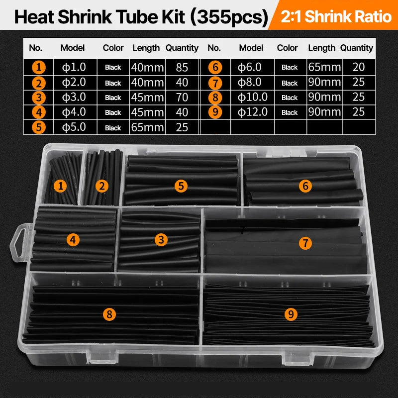 GREENER 127/580/800pcs 2:1 Heat Shrink Tubing Kit Polyolefin Colorful Flame Retardant Waterproof Wire Cable Sleeve For Home DIY