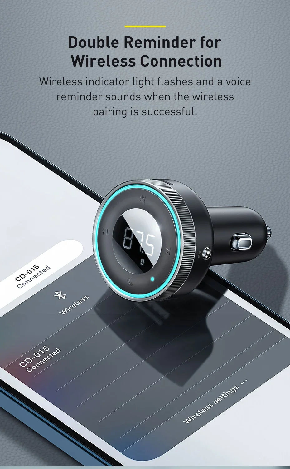 Bluetooth 5.3 FM Transmitter Car Cigarette Lighter Dual USB Fast Charging Handsfree Calling Vehicle Audio Receiver