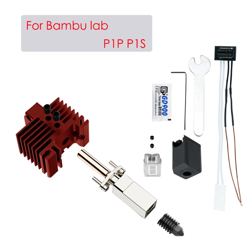 Upgrades V2.0 For Bambu Lab P1P Hotend Kit Bi Metal Throat For Bamboo X1C Hot End X1 Nozzle P1S Thermistor Hardened Steel Nozzle