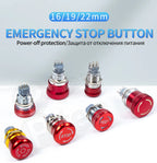 16/19/22mm Metal Emergency Stop Button Switch stainless steel waterproof mushroom head Rotation reset Anti-slip with lights PTEN