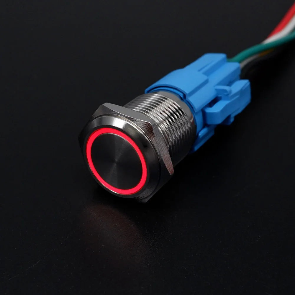 16/19/22mm Metal Push Button On Off Switch LED Light Momentary Latching Waterproof Flat Circular Button Silver Black 6v 12v 220v