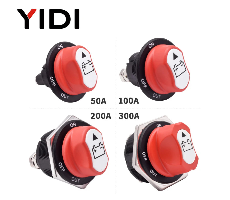 50A 100A 200A 300A Car Battery Disconnect Cut Off Kill Switch Rotary 12V 24V DC Power Isolator Auto Motorcycle Boat Accessories